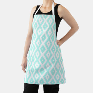 Turquoise and white diamond pattern apron