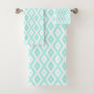 Turquoise and white diamond pattern bath towel set