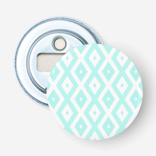 Turquoise and white diamond pattern bottle opener (Front)