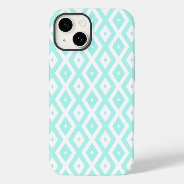 Turquoise and white diamond pattern Case-Mate iPhone case (Back)