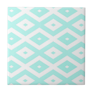 Turquoise and white diamond pattern ceramic tile