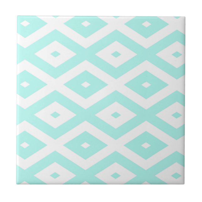 Turquoise and white diamond pattern ceramic tile (Front)