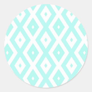 Turquoise and white diamond pattern classic round sticker