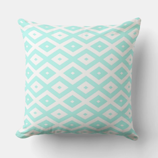 Turquoise and white diamond pattern cushion (Front)