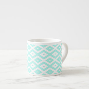 Turquoise and white diamond pattern espresso cup