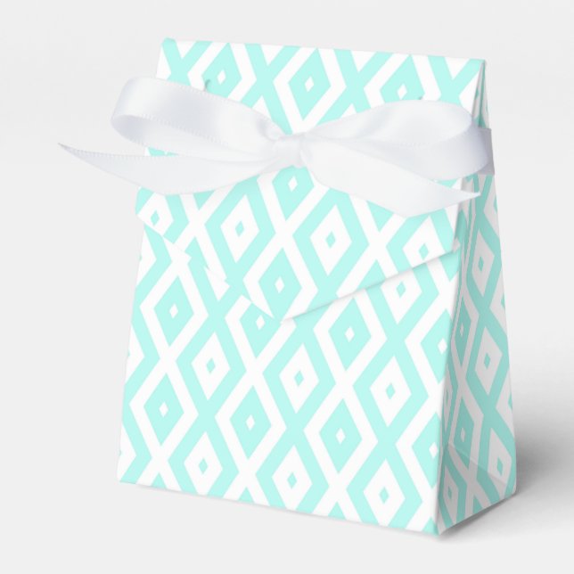 Turquoise and white diamond pattern favour box (Front Side)
