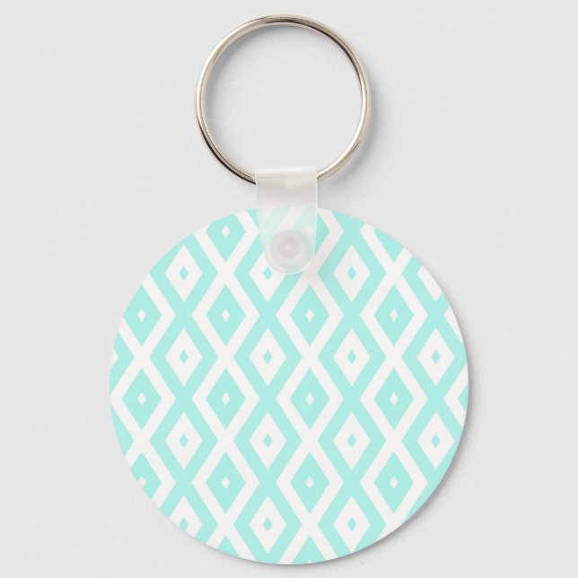 Turquoise and white diamond pattern key ring (Front)