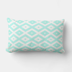 Turquoise and white diamond pattern lumbar cushion