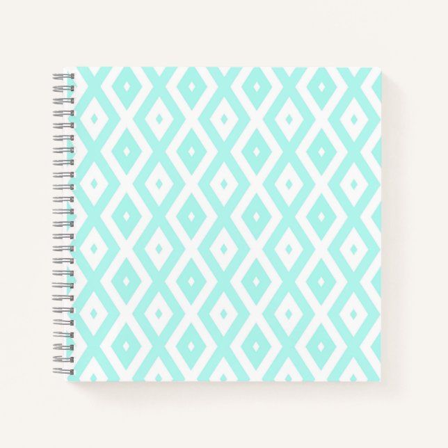 Turquoise and white diamond pattern notebook (Front)