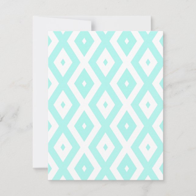 Turquoise and white diamond pattern RSVP card (Front)