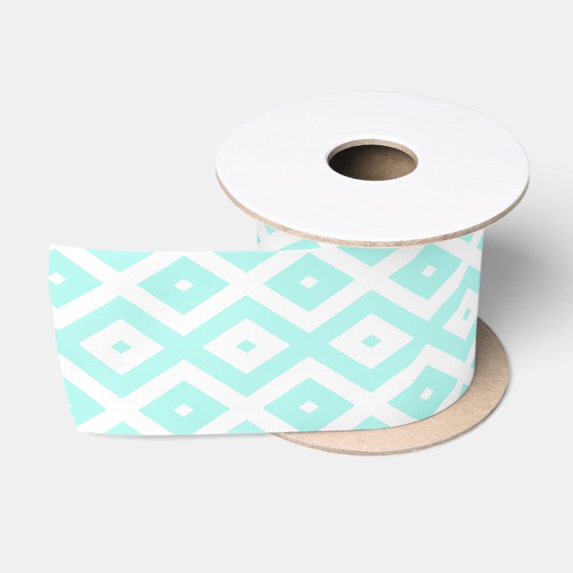 Turquoise and white diamond pattern satin ribbon (Spool)