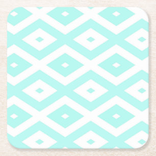 Turquoise and white diamond pattern square paper coaster