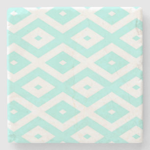 Turquoise and white diamond pattern stone coaster