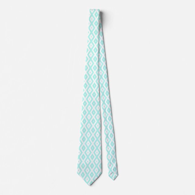 Turquoise and white diamond pattern tie (Front)
