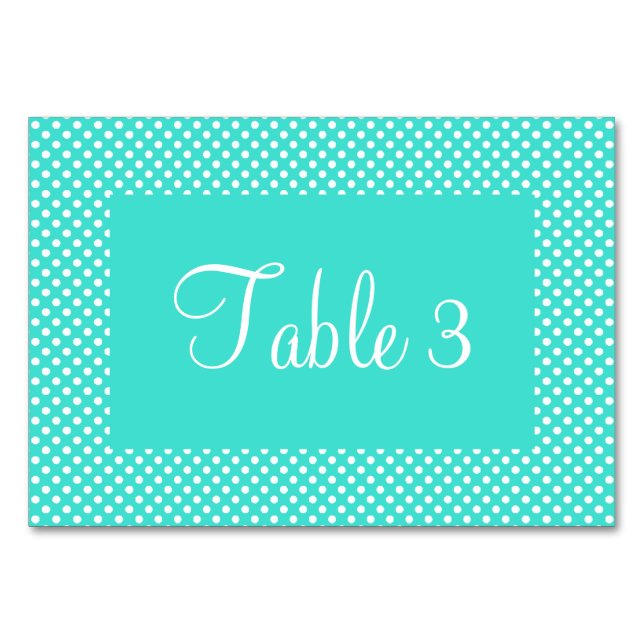 Turquoise and White Dots Numbered Table Number (Back)