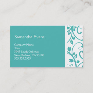 Turquoise and White Floral Vine Business Card
