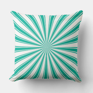 Turquoise and White Funky Sun Rays Retro Stripes Cushion