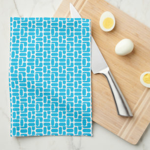 turquoise and white geometric pattern tea towel