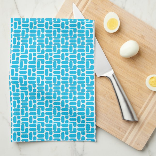 turquoise and white geometric pattern tea towel (Quarter Fold)