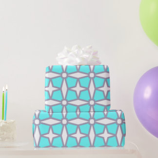 Turquoise and White Geometric Pattern Wrapping Paper