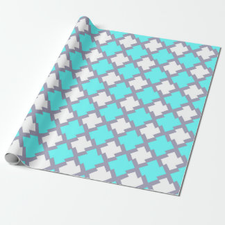 Turquoise and White Geometric Pattern Wrapping Paper