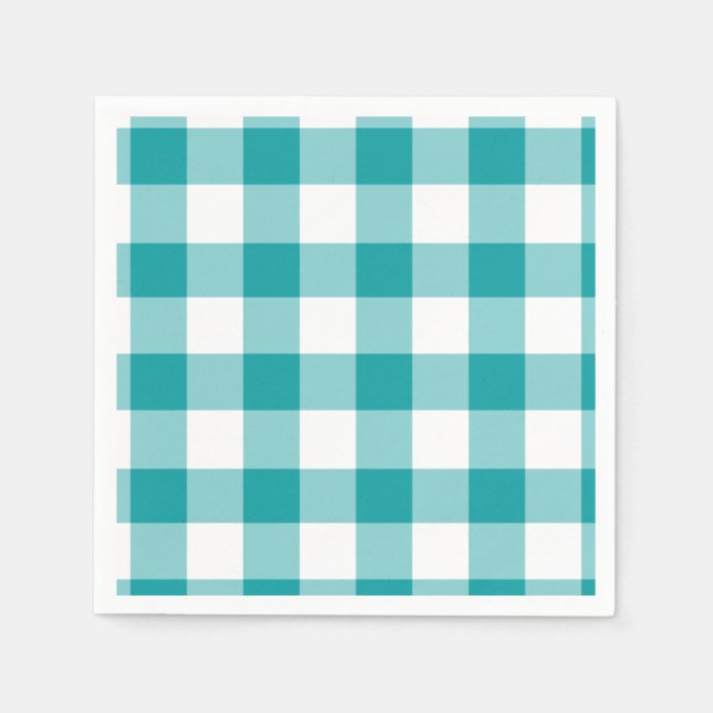 Turquoise and White Gingham Pattern Napkin (Front)