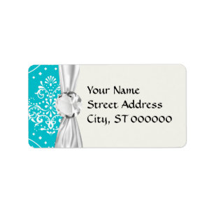 turquoise and white henna style damask label