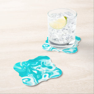 Turquoise and White Marble Abstract Choose Shape Paper Coaster