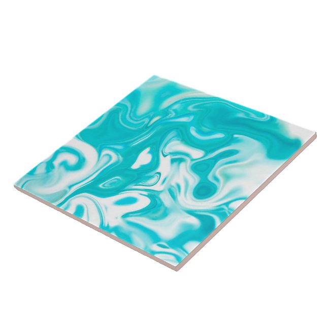 Turquoise and White Marble Abstract Choose Size Ceramic Tile (Side)