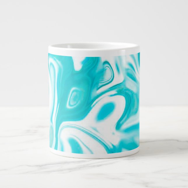 Turquoise and White Marble Abstract Large Coffee Mug (Front)