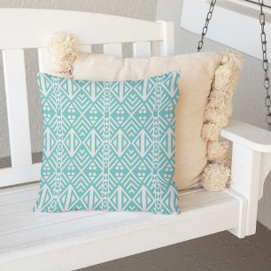 Turquoise and White Modern Aztec Pattern Cushion