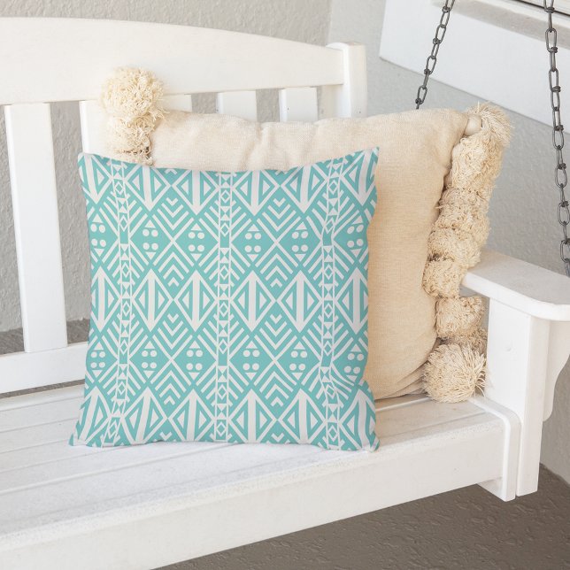 Turquoise and White Modern Aztec Pattern Cushion (Creator Uploaded)