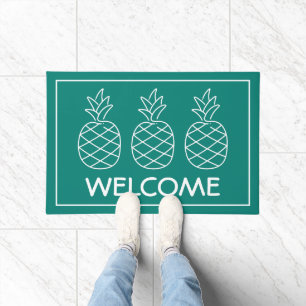 Turquoise and White Pineapples Personalised Doormat