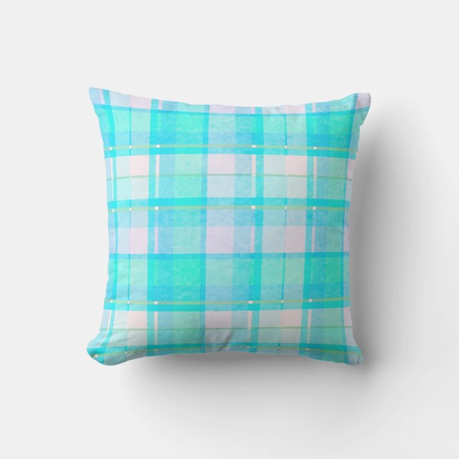 Turquoise and White Plaid Pattern Cushion (Front)