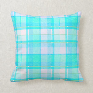 Turquoise and White Plaid Pattern Cushion