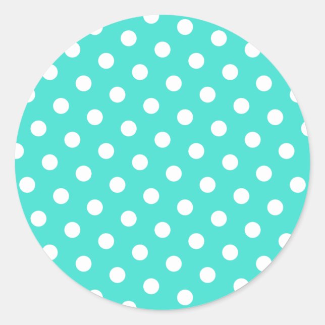 Turquoise and White Polka Dots Classic Round Sticker (Front)