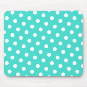 Turquoise and White Polka Dots Mouse Pad