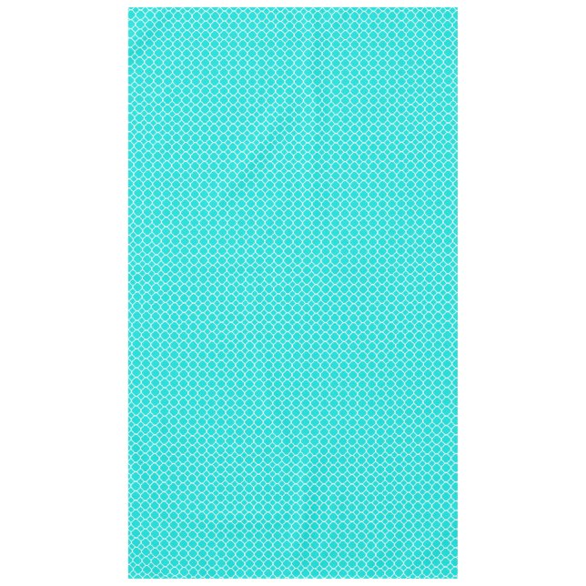 Turquoise and White Quatrefoil Pattern Tablecloth (Front)