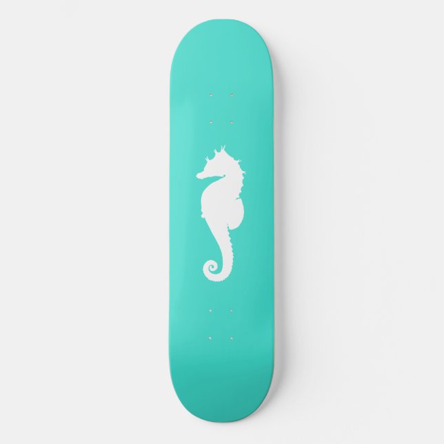 Turquoise and White Seahorse Skateboard (Front)
