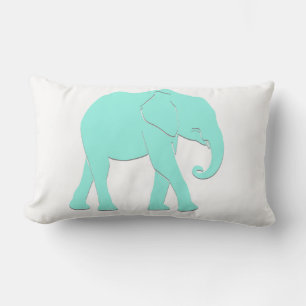 Turquoise and White Silhouette Elephant Lumbar Cushion