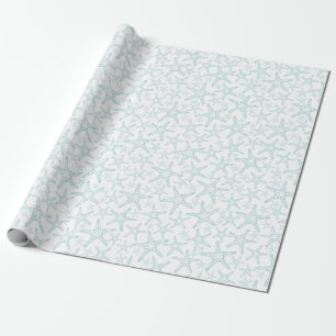 Turquoise and White Starfish Pattern Wrapping Paper