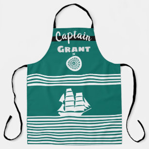 Turquoise and White Stripe All-Over Print Apron