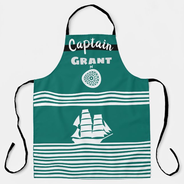 Turquoise and White Stripe All-Over Print Apron (Front)