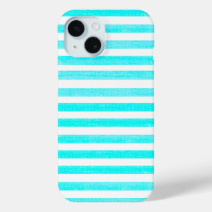 Turquoise and White Stripe iPhone 15 Case