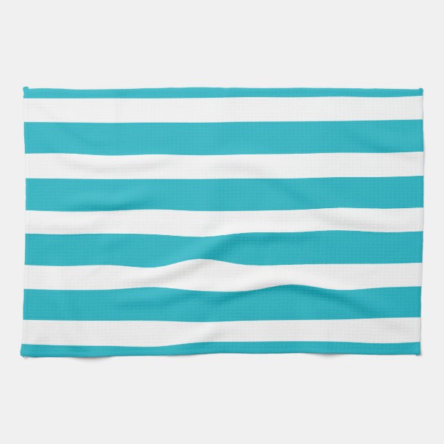 Turquoise and White Stripe Nautical Summer Tea Towel (Horizontal)