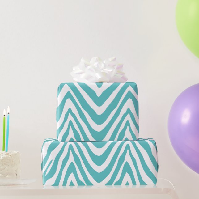 Turquoise and White Zebra Stripes Animal Print Wrapping Paper (Party Gifts)