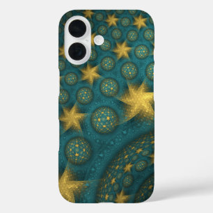 Turquoise and Yellow Abstract Star Pattern iPhone 16 Case