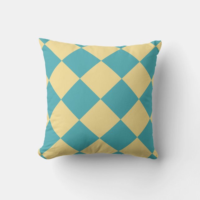 Turquoise and yellow diamond pattern cushion (Front)