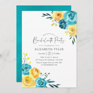 Turquoise and Yellow Floral Bachelorette Party Invitation
