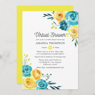 Turquoise and Yellow Floral Virtual Bridal Shower Invitation